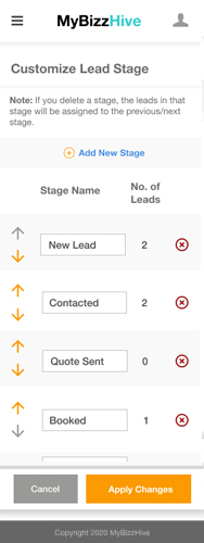 Easy customized leads stage by MyBizzHive’s leads management CRM